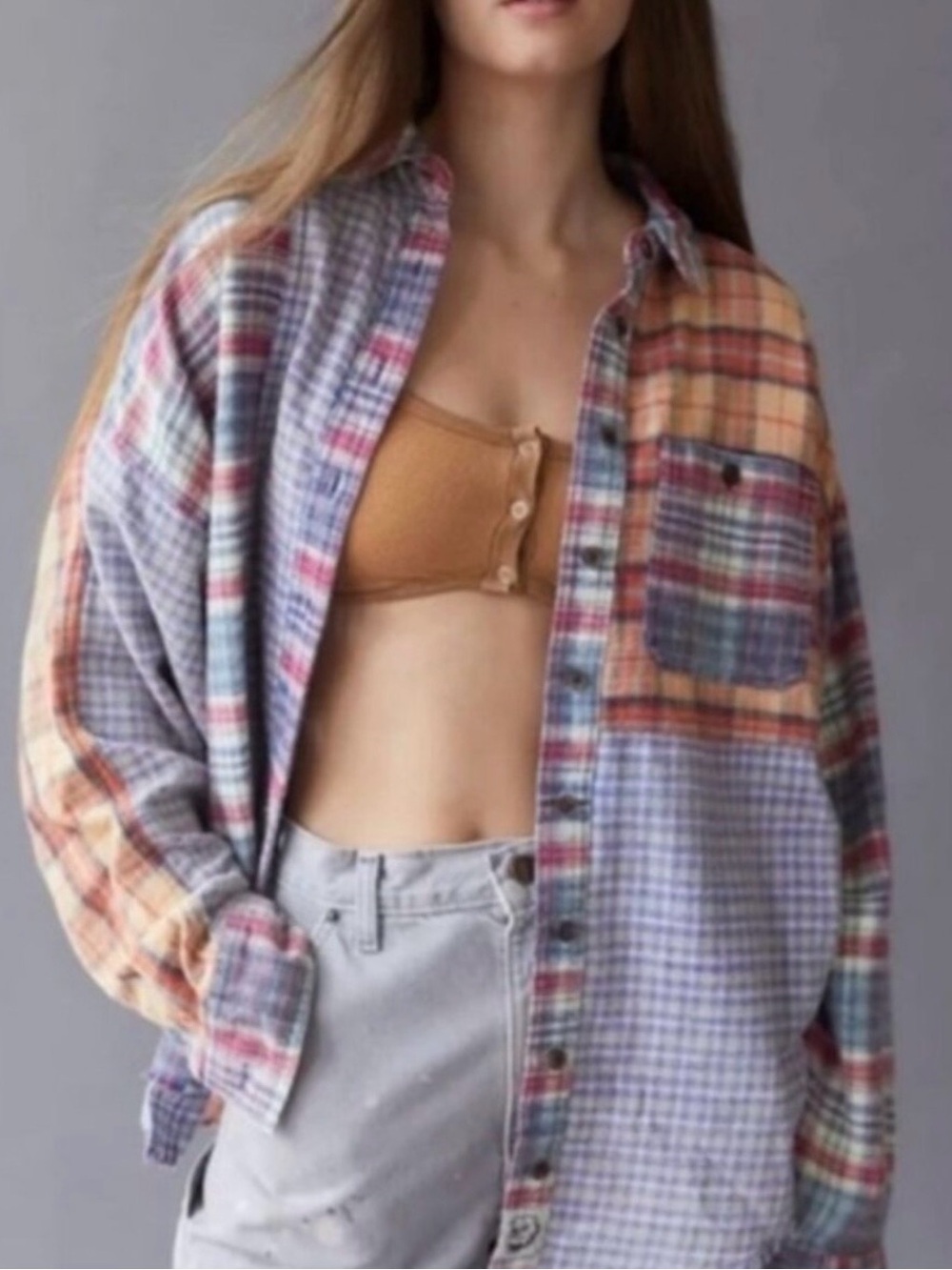 Urban outfitters Patchwork Plaid Button-Up Shirt - Multicolor size M